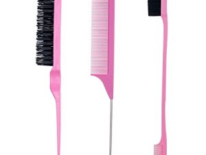 3 Pieces Hair Styling Comb Set Teasing Hair Brush Rat Tail Comb Edge Brush for Edge&Back Brushing
