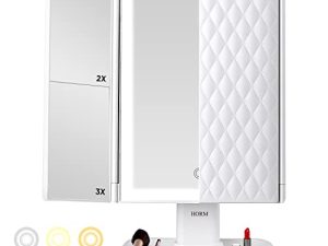 Makeup Mirror Vanity Mirror with Lights - 3 Color Lighting Modes 72 LED Trifold Mirror