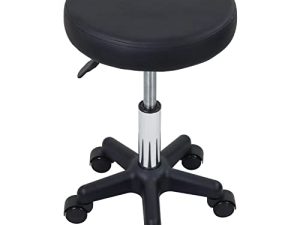 FURWOO Round Rolling Stool Height Adjustable Stool with Wheels for Spa Salon Massage Black