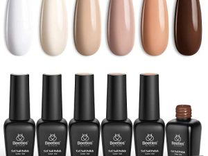 Beetles Gel Nail Polish Kit- 6 Colors Nude Gel Polish Set Soak Off Nail Lamp Gel Polish Set White Ivory Nude Pink Peach Brown Natural Skin Tone Christmas Gel Nail Kit DIY Home Manicure Gifts for Women