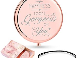 Christmas Stocking Stuffers for Women - Compact Pocket Mirror with Positive Quote & String Bracelet
