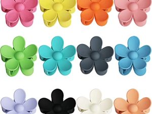 12 Pieces Flower Claw Clips Large Hair Jaw Clips for Women Girls Thick Hair 12 Colors Matte Big Hair Claw Clips Non Slip Strong Hold Hair Catch Clamps Barrettes Headwear Accessories for Thin Hair