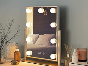 FENCHILIN Hollywood Mirror with Light Large Lighted Makeup Mirror Vanity Makeup Mirror Smart Touch Control 3Colors Dimable Light Detachable 10X Magnification 360°Rotation(White)