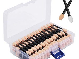 Cuttte 120PCS Disposable Dual Sides Eye Shadow Sponge Applicators with Container