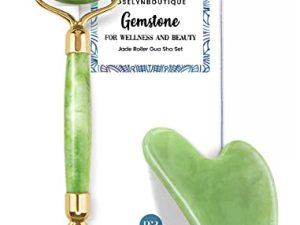 Gua Sha & Face Roller Jade Roller for Face Healing Crystal Facial Skin Care Tools - Self Care Gifts for Women Natural Skincare Massager Relieve Muscle Tensions Reduce Puffiness (Green)