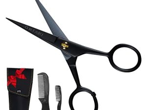 ONTAKI 5" Professional German Beard & Mustache Scissors With 2 Comb & Carrying Pouch for Men Hand Forged Bevel Edge For Precision - Perfect Men’s Facial Hair Grooming Kit All Body Facial Hair (Black)