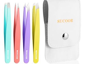 SUCOOR Tweezers Set - 4Pcs Professional Stainless Steel Tweezers