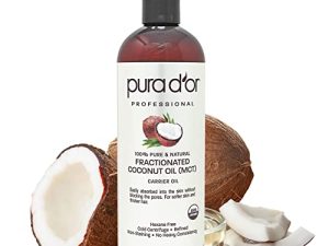 PURA D'OR Organic Fractionated Coconut Oil (16oz) USDA Certified 100% Pure & Natural Carrier Oil - Moisturizing For Face