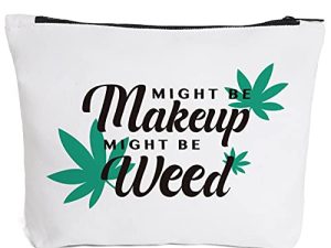 Fokongna Funny Leaf Makeup Cosmetic Bag Fokongna Zipper Pouch | Might Be Makeup Might Be Cosmetic Travel Bag Toiletry Make-Up Case Multifunction Pouch Gifts for Women Stoner Friend