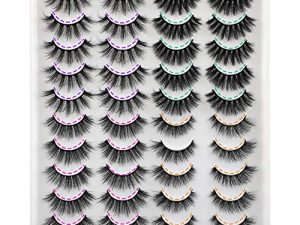 JIMIRE 20 Pairs False Eyelashes 4 Styles Fluffy Eyelashes Pack 3D Volume Faux Mink Lashes Packs
