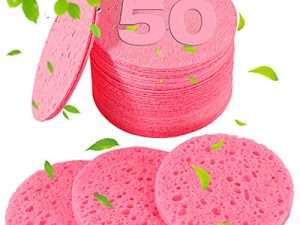 50-Count Compressed Facial Sponges for Estheticians- 100% Natural Cellulose Face Sponge Professional Cosmetic Spa Sponges for Face Cleansing