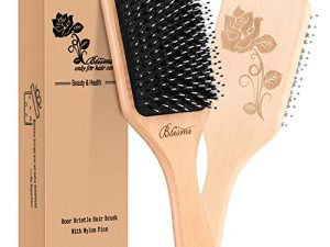 Bsisme Hair Brush-Boar Bristle Hairbrush with Detangling Pins Wooden Paddle Detangler Hairbrush for Women Men Reduce Frizz Dry Restore Natural Shine