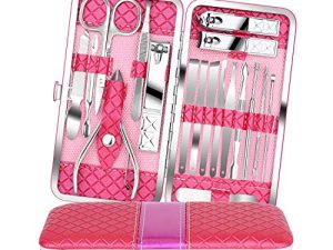Teamkio 18pcs Manicure Set Pedicure Nail Clippers Set Travel Hygiene Kit Stainless Steel Professional Cutter Care Set Scissor Tweezer Knife Ear Pick Tools Grooming Kits with Leather Case (18pcs