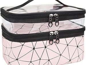 MKPCW Makeup Bags Double layer Travel Cosmetic Cases Make up Organizer Toiletry Bags (Pink)
