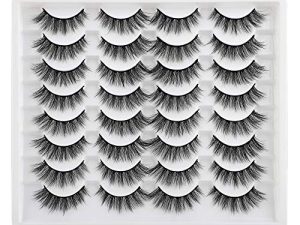 JIMIRE 16 Pairs False Eyelashes Fluffy Natural Fake Lashes 3D Volume Lashes Pack for Cat-Eye Look