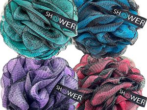 Loofah-Charcoal Bath-Sponge-Color-Set XL-75g by Shower Bouquet - Extra Large 4 Pack